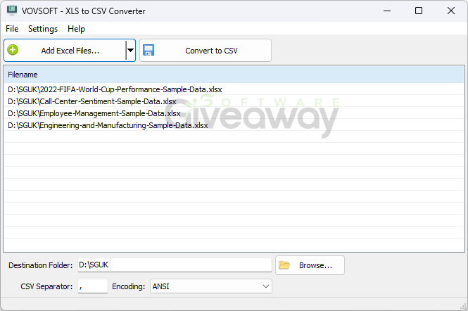 Vovsoft XLS to CSV Converter