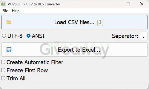 Vovsoft CSV to XLS Converter